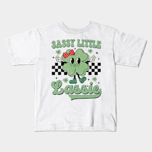 Retro Groovy St Patricks Day Sassy Little Lassie Kids Girls Kids T-Shirt